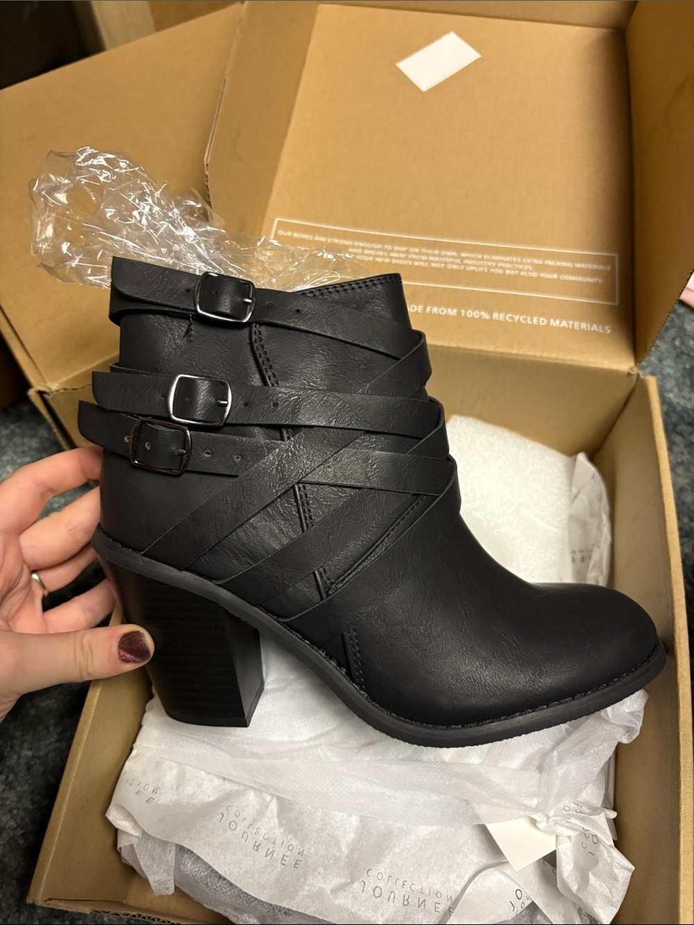 Journee Collection Black Strappy Buckle Ankle Booties